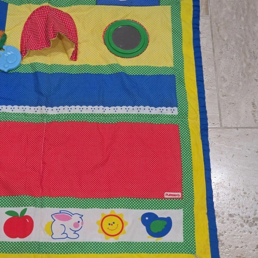 Vintage 80s Playschool baby fold and go Play Mat Sensory Activity Quilt 29.5